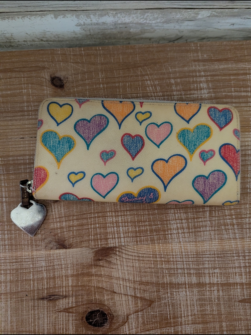 Dooney & Bourke Cream Zip Wallet with Multicolor Heart Print - Picture 3 of 5